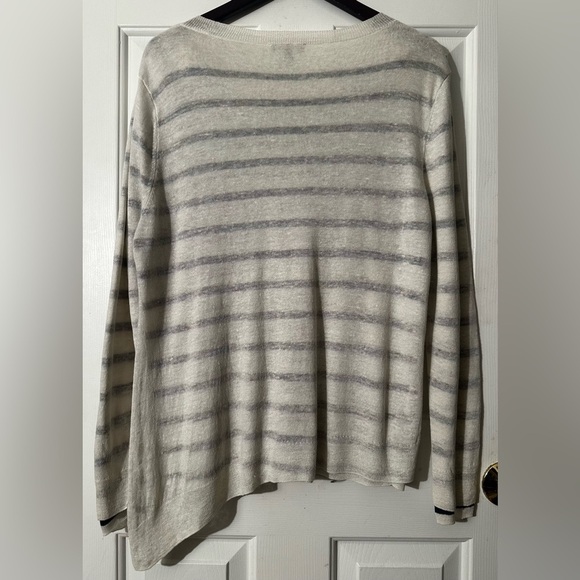 EILEEN FISHER Layered Linen Blend Layered Stripe Nautical LG Asymmetrical Hem - Picture 3 of 12